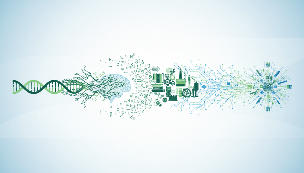 從 DNA、大腦、語言與文字一路延伸到文明網路與 AI 的智慧演化路徑。